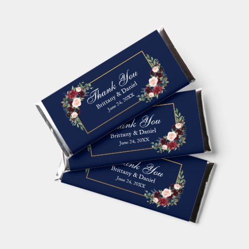 Watercolor Burgundy Floral Love Is Sweet Blue Hershey Bar Favors