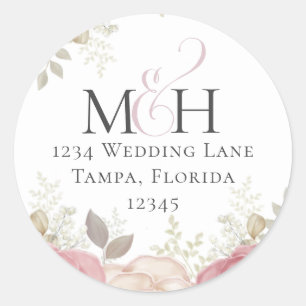 Watercolor Burgundy Floral Monogram Return Address Classic Round Sticker