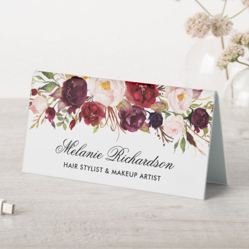 Watercolor Burgundy Floral Name Sign