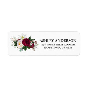 Watercolor Burgundy Floral Return Address Label