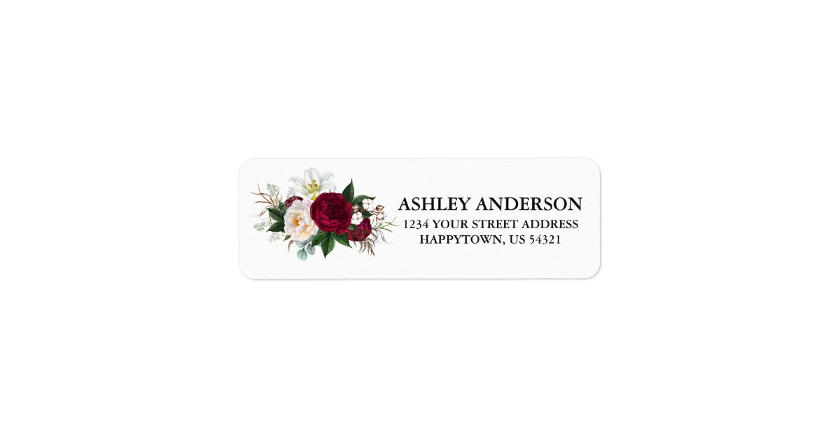 Watercolor Burgundy Floral Return Address Label | Zazzle
