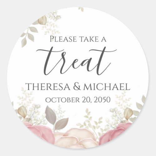 Watercolor Burgundy Floral Take A Treat Favor Classic Round Sticker
