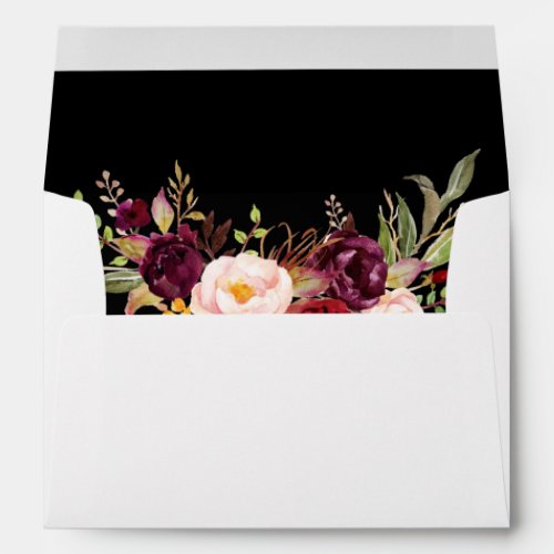 Watercolor Burgundy Floral Wedding Blk Invitation Envelope