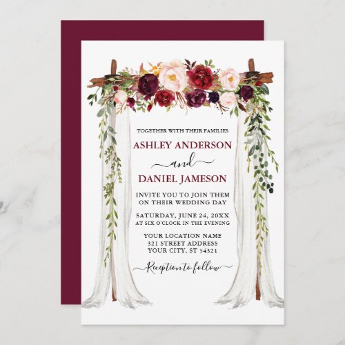 Watercolor Burgundy Floral Wedding Canopy Invitation