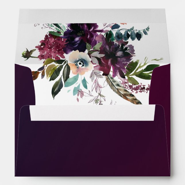 Watercolor Burgundy Floral Wedding Envelope (Back (Bottom))