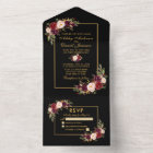 Watercolor Burgundy Floral Wedding Gold and Black