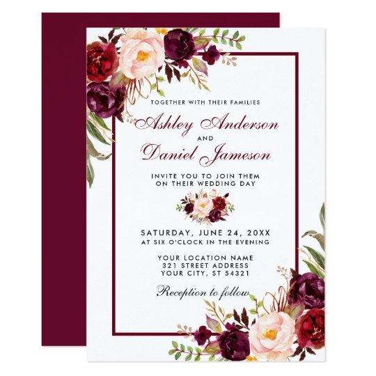 Watercolor Burgundy Floral Wedding Invitation | Zazzle.com
