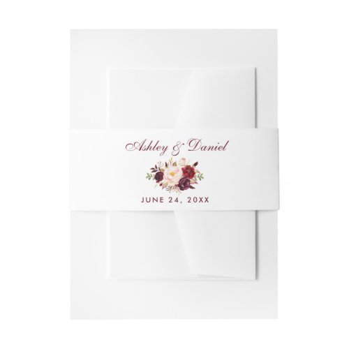 Watercolor Burgundy Floral Wedding Invitation Belly Band