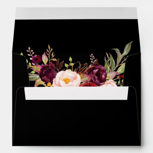 Watercolor Burgundy Floral Wedding Invitation Blk Envelope