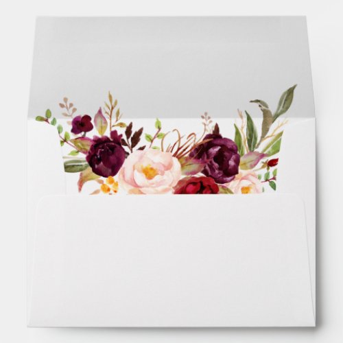 Watercolor Burgundy Floral Wedding Invitation Envelope