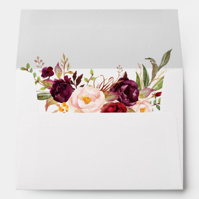 Watercolor Burgundy Floral Wedding Invitation Envelope (Back (Bottom))