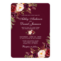 Watercolor Burgundy Floral Wedding Invite R