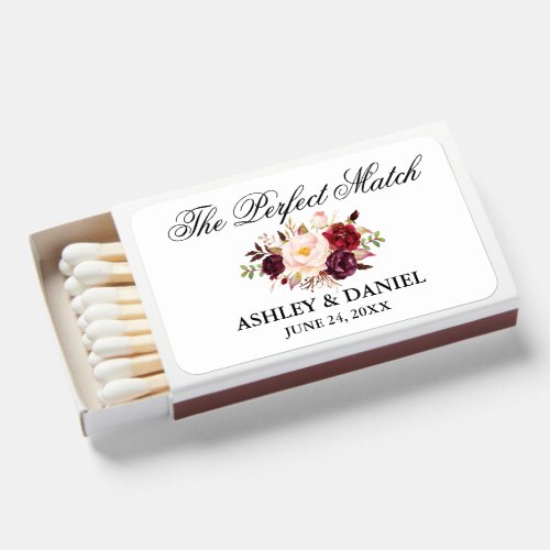 Watercolor Burgundy Floral Wedding Perfect Matchboxes