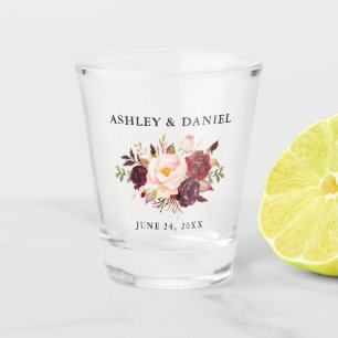 Watercolor Burgundy Floral Wedding Shot Glass