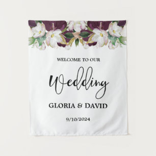 Watercolor Burgundy Floral Wedding Tapestry