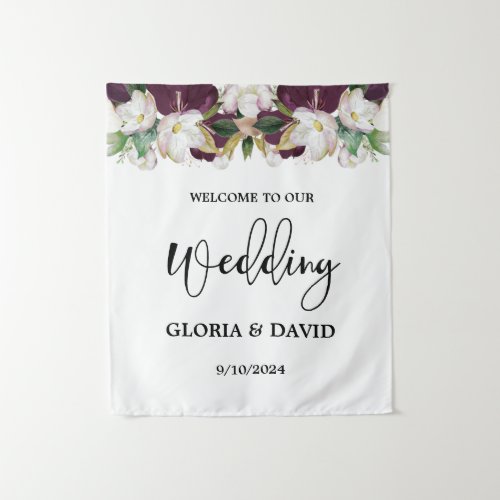 Watercolor Burgundy Floral Wedding Tapestry