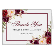 Watercolor Burgundy Floral Wedding Thanks B Note at Zazzle