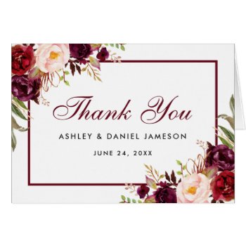 Watercolor Burgundy Floral Wedding Thanks B Note by PearlBay at Zazzle