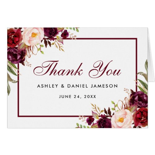 Watercolor Burgundy Floral Wedding Thanks B Note