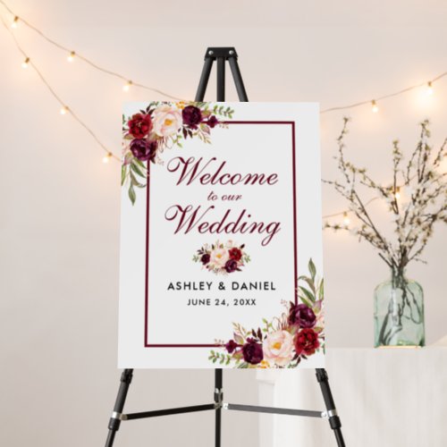 Watercolor Burgundy Floral Wedding Welcome Foam Board