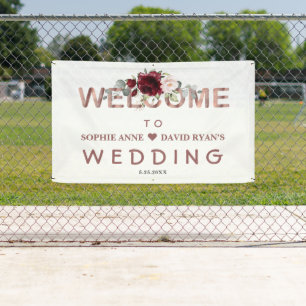 Watercolor Burgundy Floral Wedding Welcome Sign