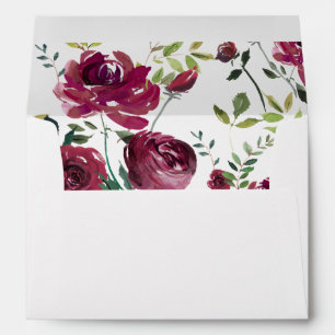 Watercolor Burgundy Flowers Floral Pattern Envelope