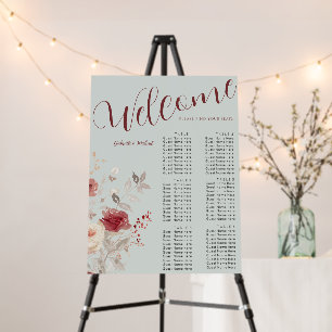Watercolor Burgundy Flowers Wedding Seating Chart Foam Board
