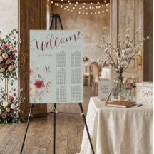 Watercolor Burgundy Flowers Wedding Sitting Chart