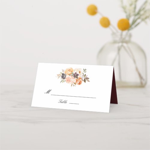 Watercolor burgundy gold and blush wedding place card
