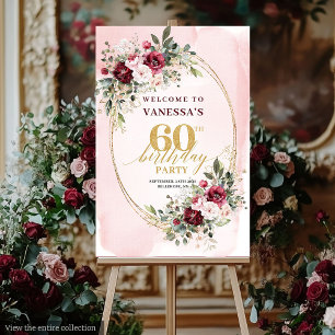 Watercolor Burgundy Gold Eucalyptus 60th Poster