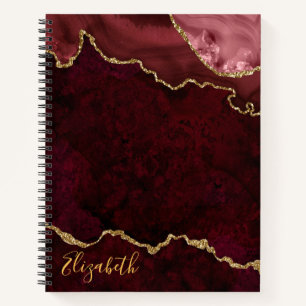 Watercolor Burgundy Gold Marble Agate Geode Notebook