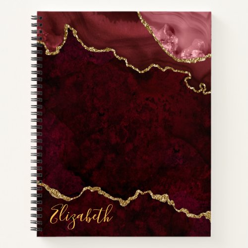 Watercolor Burgundy Gold Marble Agate Geode Notebook