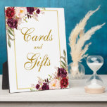 Watercolor Burgundy Gold Wedding Cards Gifts Plaque<br><div class="desc">Watercolor Floral Burgundy Gold Wedding Cards Gifts Table Plaque</div>