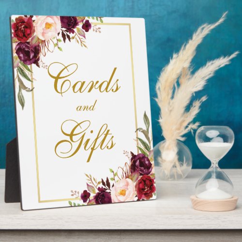 Watercolor Burgundy Gold Wedding Cards Gifts Plaque