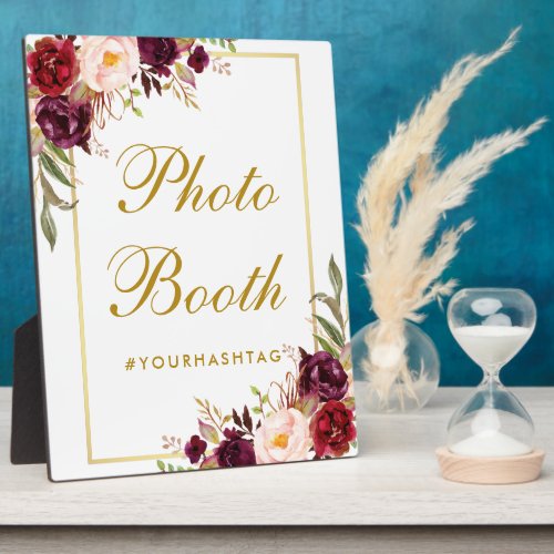 Watercolor Burgundy Gold Wedding Photo Booth Plaque