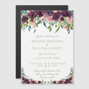 Watercolor Burgundy Ivory Floral Wedding Magnetic Invitation