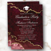 Watercolor Burgundy Marble Agate Graduation Party