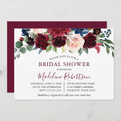 Watercolor Burgundy Mixed Floral Bridal Shower Invitation