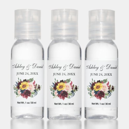 Watercolor Burgundy Mixed Floral Wedding Hand Sanitizer