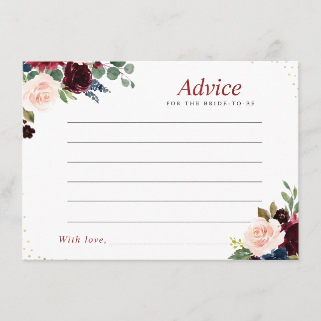watercolor burgundy navy floral advice card (Front)