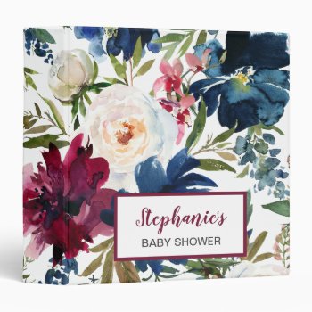 Watercolor Burgundy Navy Flowers Baby Shower 3 Ring Binder by SpecialOccasionCards at Zazzle