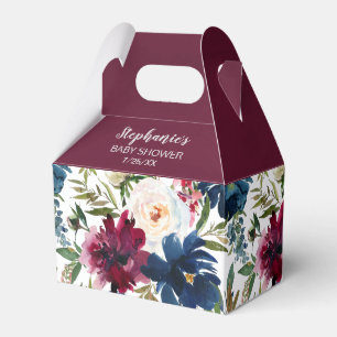 Watercolor Burgundy Navy Flowers Baby Shower Favor Boxes