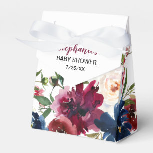 Watercolor Burgundy Navy Flowers Baby Shower Favor Boxes