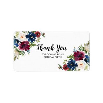 Watercolor Burgundy Navy Flowers Baby Shower Label by SpecialOccasionCards at Zazzle