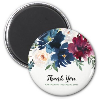 Watercolor Burgundy Navy Flowers Thank You Magnet by SpecialOccasionCards at Zazzle