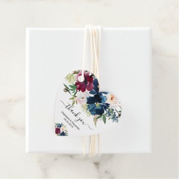 Watercolor Burgundy Navy Flowers Wedding Thank You Favor Tags by SpecialOccasionCards at Zazzle