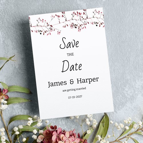 Watercolor burgundy pink floral leaf Save the Date Invitation