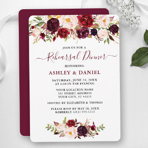 Watercolor Burgundy Pink Floral Rehearsal Dinner Invitation