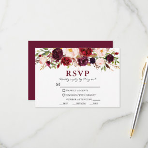 Watercolor Burgundy Pink Floral Wedding Meal RSVP Card