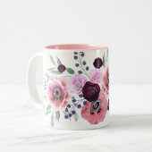 Watercolor burgundy pink flowers Two-Tone coffee mug (Front Left)